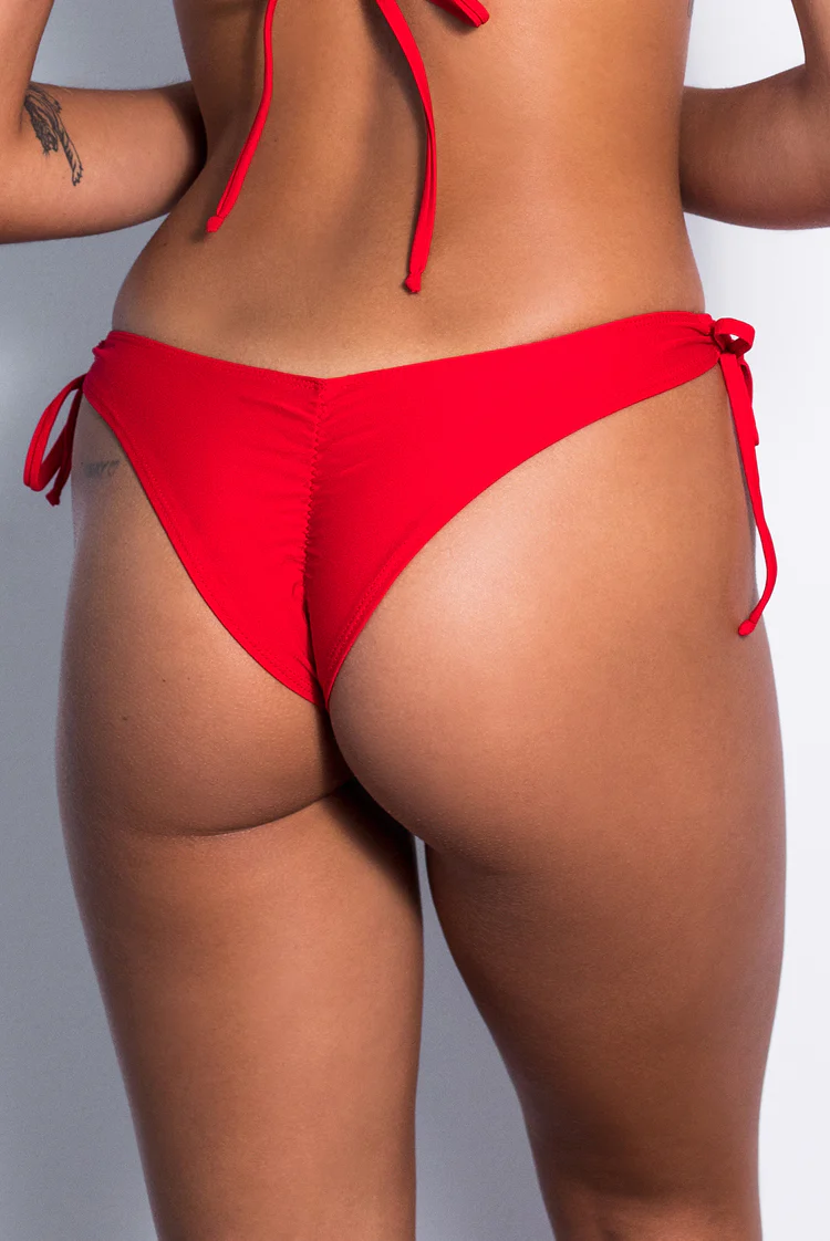 Matt Lycra 253 Scrunch Bikini Bottom Fire Red - Image 4