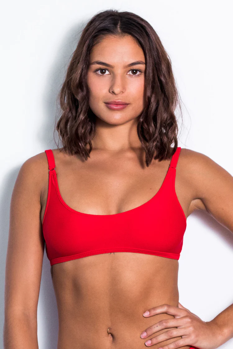 Matt Lycra 358 Crop Bikini Top Fire Red - Image 3